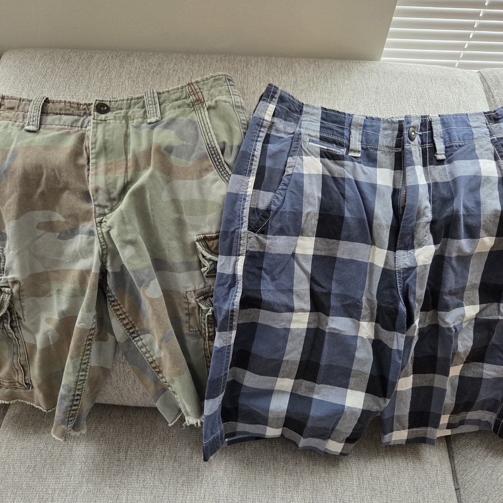 Men's Camouflage and Plaid Shorts Set